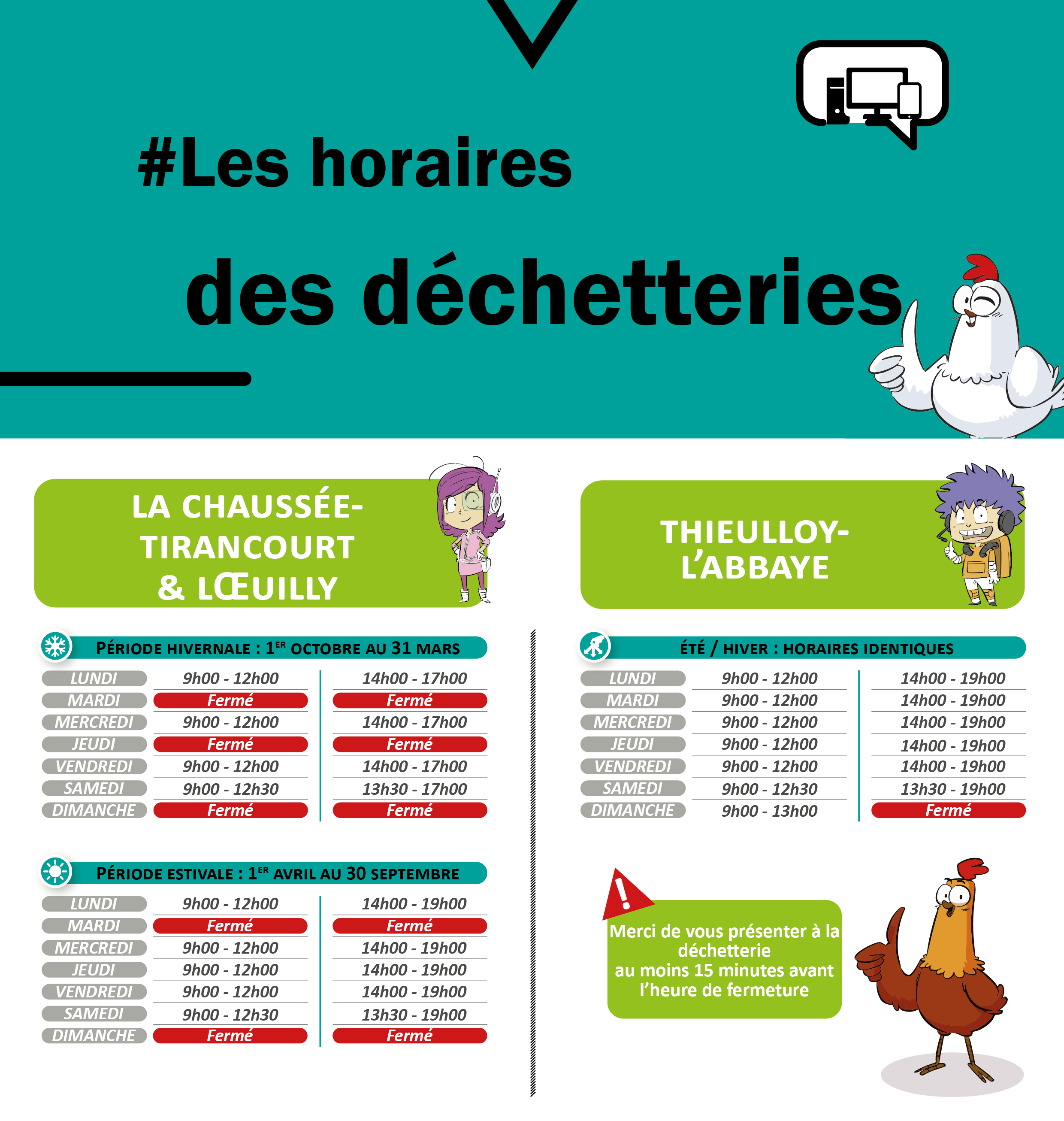 Affiche horaires déchetteries